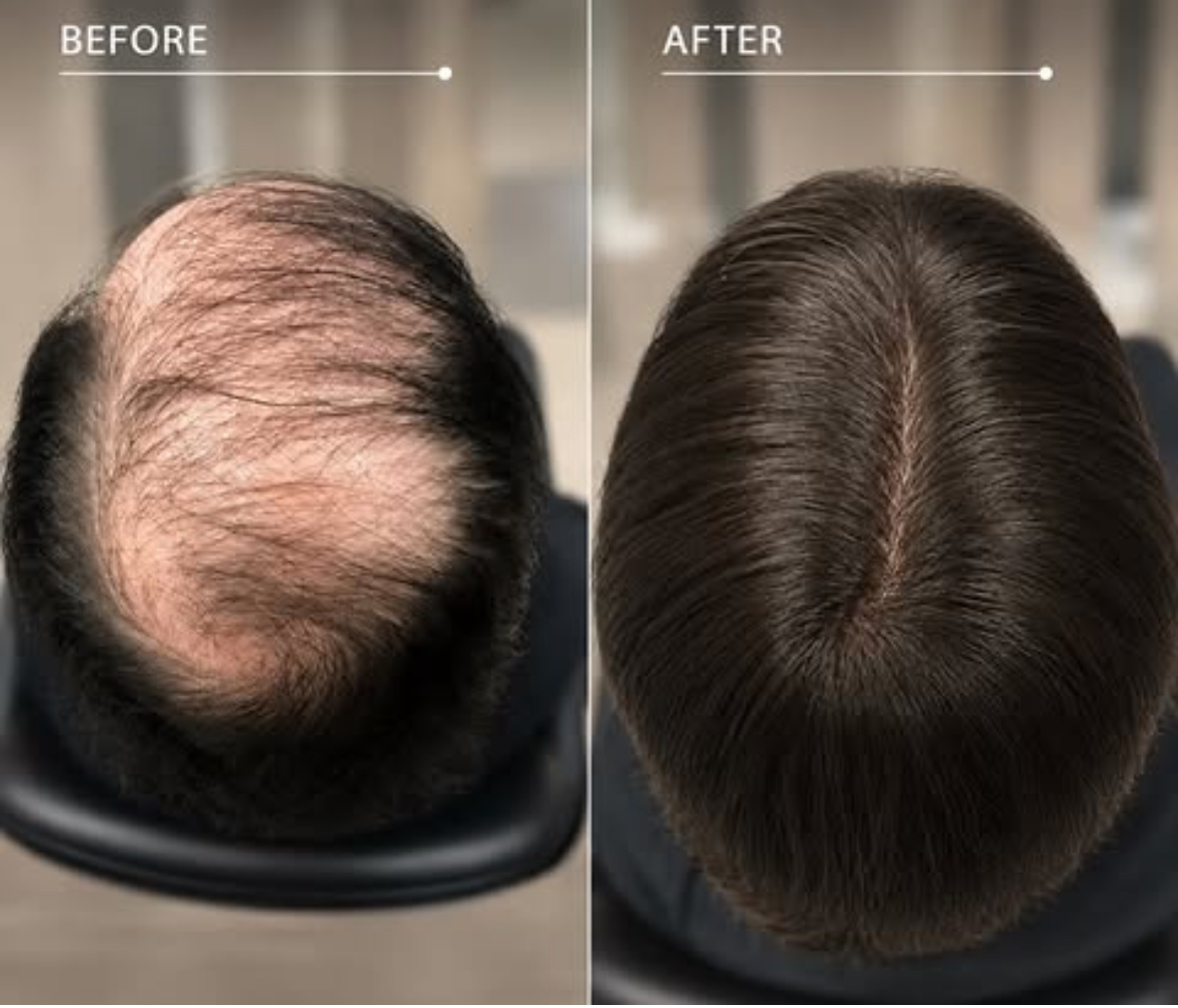 Before and after Hair Replacement System for female thinning hair and hair loss.